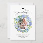 水彩青紫陽花リース写真卒業 招待状 (正面)