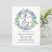 水彩青紫陽花リース男の子 招待状 (スタンド正面)