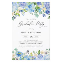 水彩青紫陽花卒業パーティー招待状