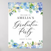 水彩青紫陽花卒業式ウェルカムサイン ポスター (正面)