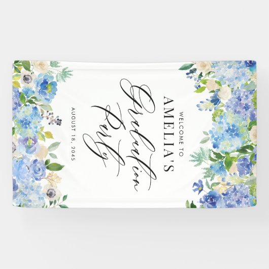 水彩青紫陽花卒業式ウェルカムサイン 横断幕 (横)