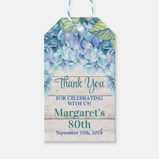 水彩青紫陽花80誕生日 ギフトタグ (正面)