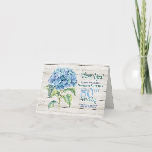 水彩青紫陽花80誕生日 サンキューカード (正面)