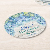 水彩青紫陽花80誕生日 ラウンドペーパーコースター (アングル)