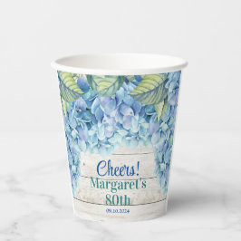 水彩青紫陽花80誕生日 紙コップ