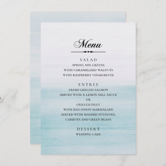 水彩青結婚色。クラシックエレガント航海の メニュー (正面/裏面)