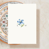 水彩青結婚花 三つ折り招待状