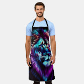 水彩青絵を描紫ライオン エプロン (着用した状態)