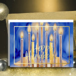 水彩青絵画（ユダヤ教）メノラーのキャンドル 箔シーズンカード<br><div class="desc">水彩青絵画（ユダヤ教）メノラーのキャンドル</div>