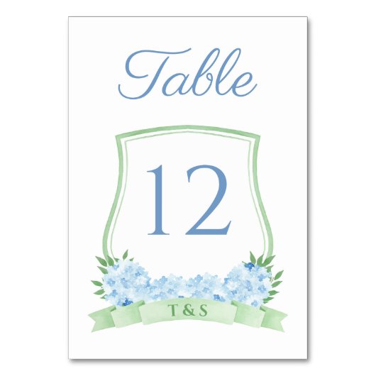 水彩青緑あじさい結婚の テーブルナンバー (正面)