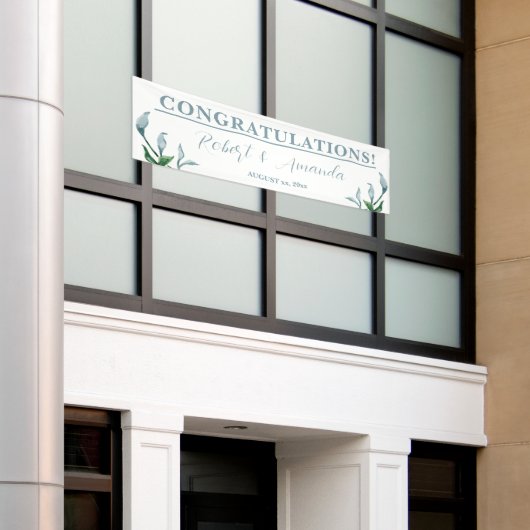 水彩青緑のウェディングレセプション 横断幕 (ビルの外側)