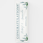 水彩青緑のウェディングレセプション 横断幕 (縦)