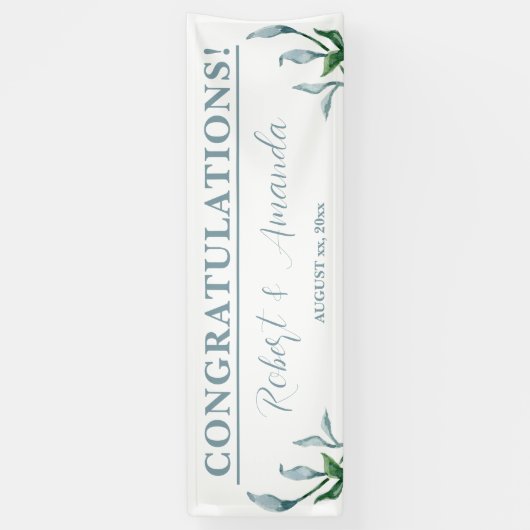 水彩青緑のウェディングレセプション 横断幕 (縦)