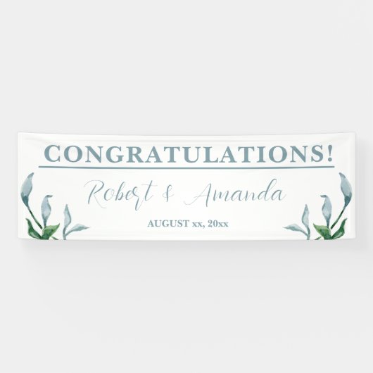 水彩青緑のウェディングレセプション 横断幕 (横)