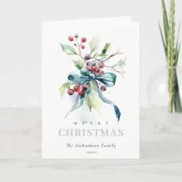 水彩青緑の冬の実クリスマス シーズンカード