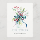 水彩青緑の冬の果実クリスマス シーズンポストカード (正面)