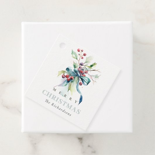 水彩青緑の冬の果実クリスマス フェイバータグ (インサイチュ)
