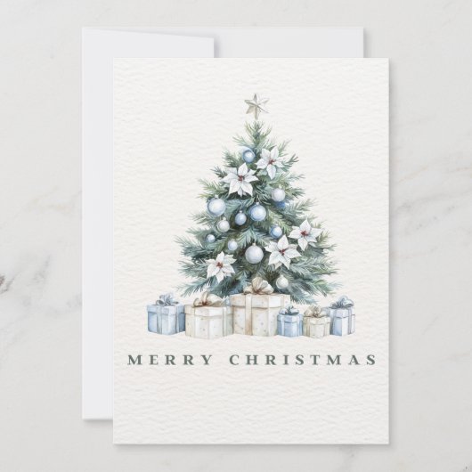 水彩青緑の冬の白メリークリスマス シーズンカード (正面)