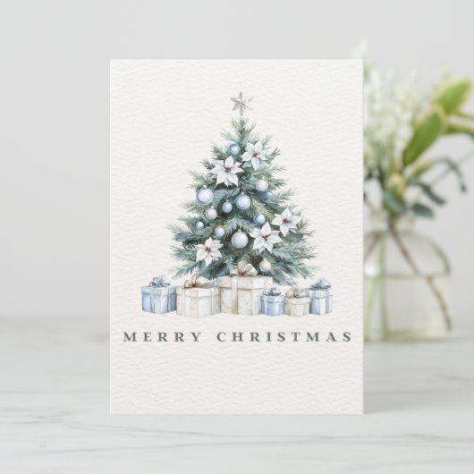 水彩青緑の冬の白メリークリスマス シーズンカード (スタンド正面)