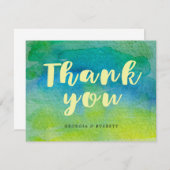 水彩青緑の書道ありがとう サンキューカード (正面/裏面)