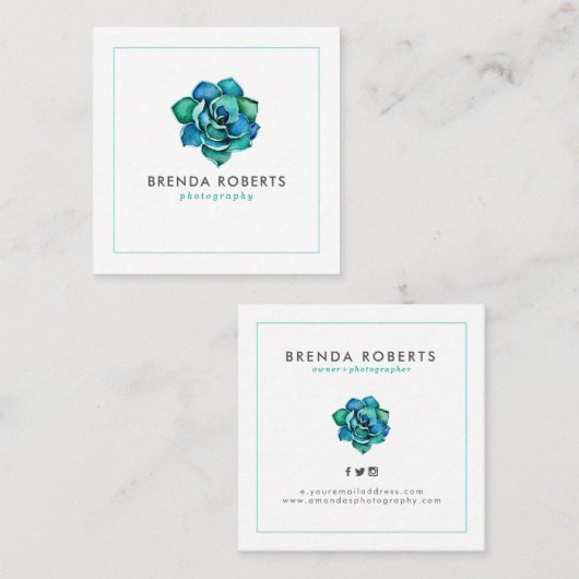 水彩青緑サボテン冠 スクエア名刺 (正面/裏面)