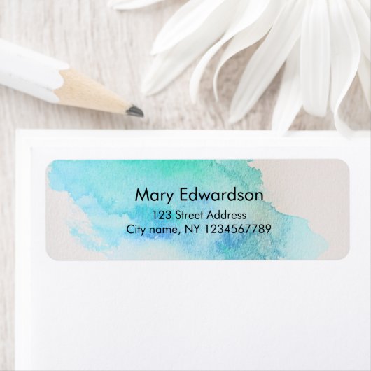 水彩青緑ティール(緑がかった色)(ばちゃばちゃ)跳ねる差出人住所 ラベル (インサイチュ)