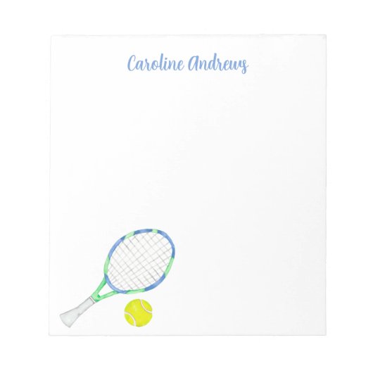 水彩青緑テニスパーソナライズされた ノートパッド (正面)