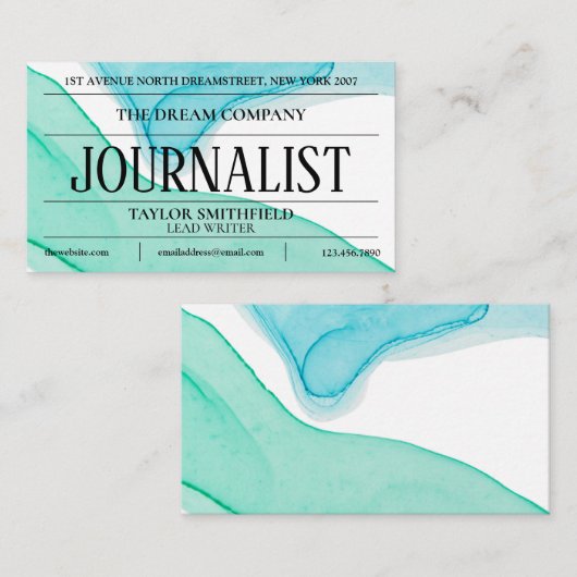 水彩青緑新聞ヴィンテージ 名刺 (正面/裏面)