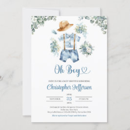 水彩青緑色ユーカリの少年服 招待状