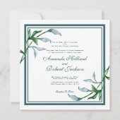 水彩青緑葉色、親結婚名 招待状 (正面)