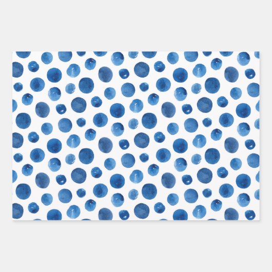 水彩青航海の模様。クジラ、水玉模様 ラッピングペーパーシート (正面2)