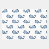 水彩青航海の模様。クジラ、水玉模様 ラッピングペーパーシート (正面)