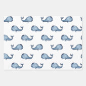 水彩青航海の模様。フィッシュ、クジラ ラッピングペーパーシート (正面3)