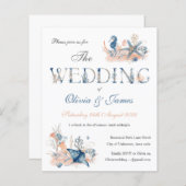 水彩青航海の海結婚式招待状 (正面/裏面)