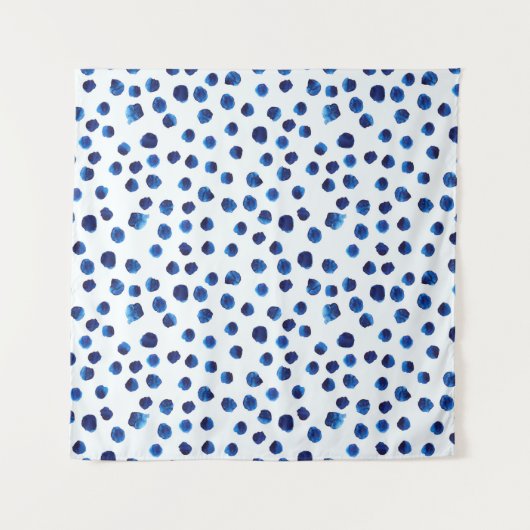 水彩青色水玉模様継ぎ目無し模様 タペストリー (正面)