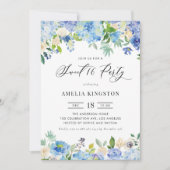 水彩青色绣球花花卉十六岁生日派对 招待状 (正面)