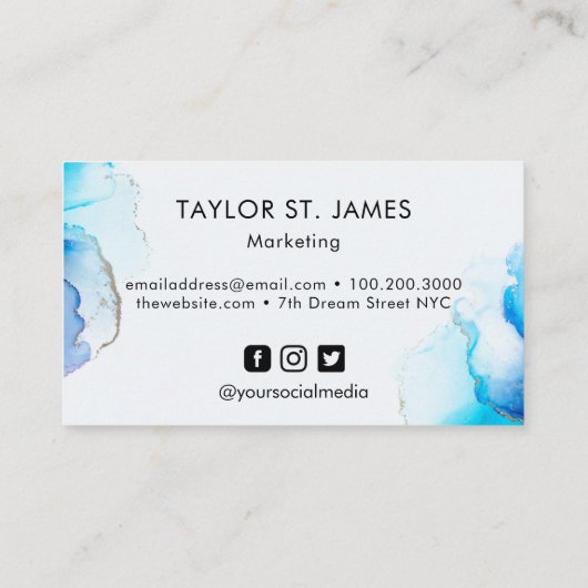 水彩青色金ゴールド名刺 名刺 (裏面)