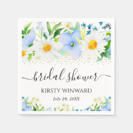水彩青花とデイジーブライダルシャワー スタンダードカクテルナプキン