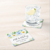 水彩青花とデイジー誕生日 スクエアペーパーコースター (インサイチュ)