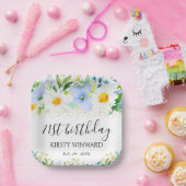 水彩青花とデイジー誕生日 ペーパープレート (パーティー)