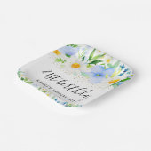 水彩青花とデイジー誕生日 ペーパープレート (傾斜あり)