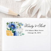 水彩青花と黄花の住所 ラベル (インサイチュ)