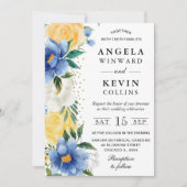 水彩青花と黄花結婚の 招待状 (正面)