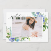 水彩青花フレーム写真 卒業 案内状 (正面)