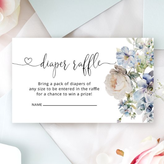 水彩青花ベビーシャワーおむつラッフル エンクロージャーカード