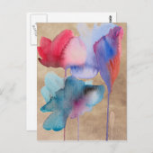 水彩青花モダンフローラデザイン ポストカード (正面/裏面)