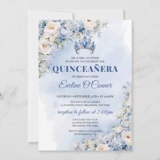 水彩青花ユーカリ キンセアニェラ 招待状 (正面)