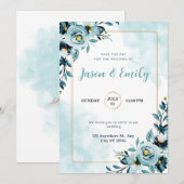 水彩青花優雅な結婚式の招待状 招待状 (正面/裏面)