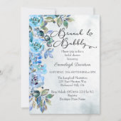 水彩青花卉婚前小聚 招待状 (正面)