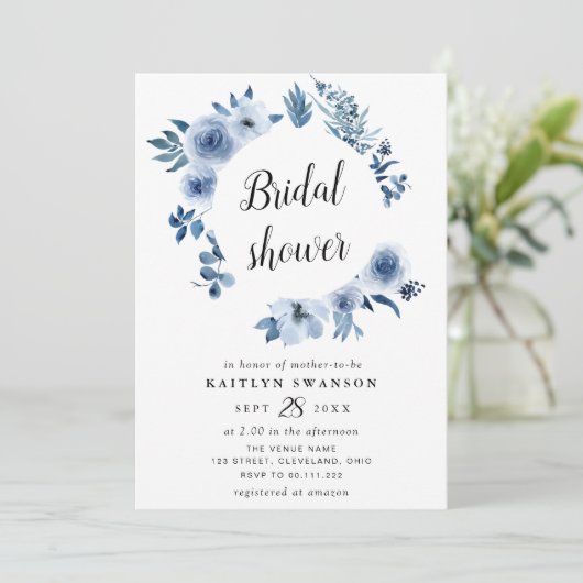 水彩青花卉婚前祝福会 招待状 (スタンド正面)